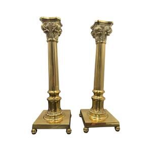 Vintage Decorative Crafts 32676 Corinthian Column Brass Candlesticks Pair 16.5"